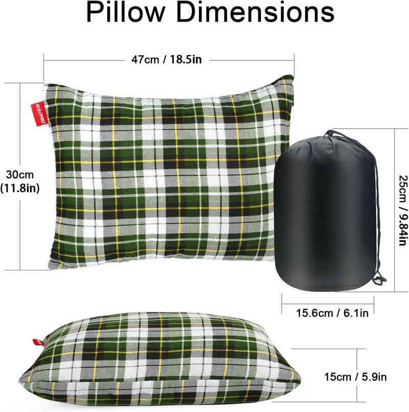 RISEPRO Outdoor Camping Pillow Lightweight, Compressible, Flannel Travel Pillow Cases, Washable Removable Pillow Cover Camping and Backpacking Green - Image 2